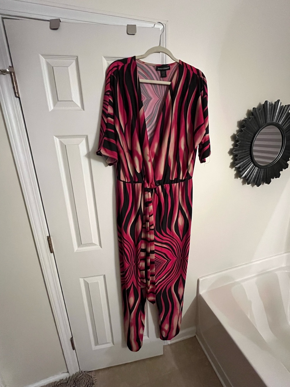 Ashley Stewart Pink & Black Abstract Jumpsuit